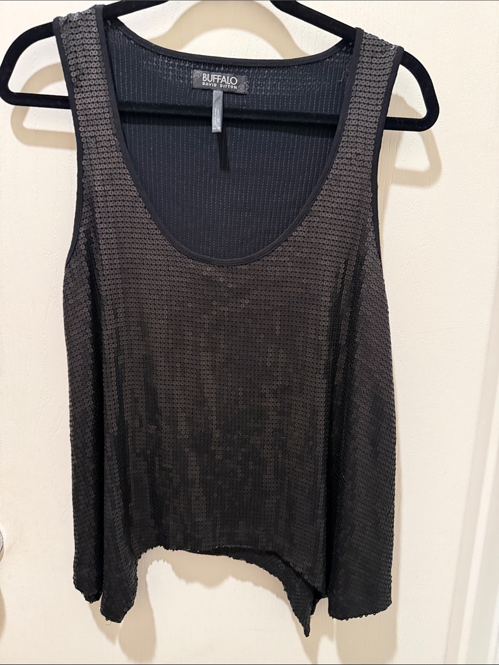Buffalo David Bitton Black Sequin Overlay Tank